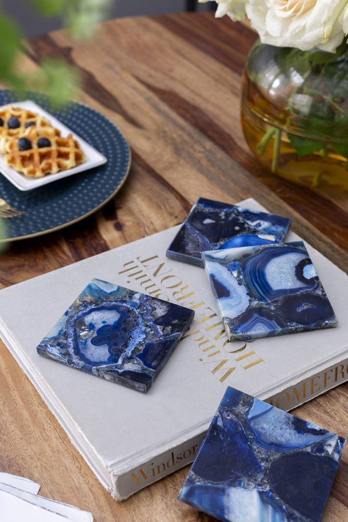 A&B Home 4" Set of Four Bundle of 26 Blue Agate Coasters