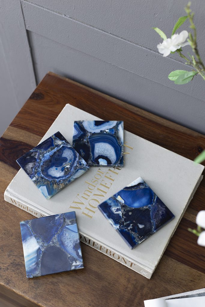 A&B Home 4" Set of Four Bundle of 26 Blue Agate Coasters