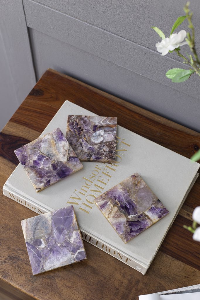 A&B Home 4" Set of Four Bundle of 26 Purple Quartz Coasters