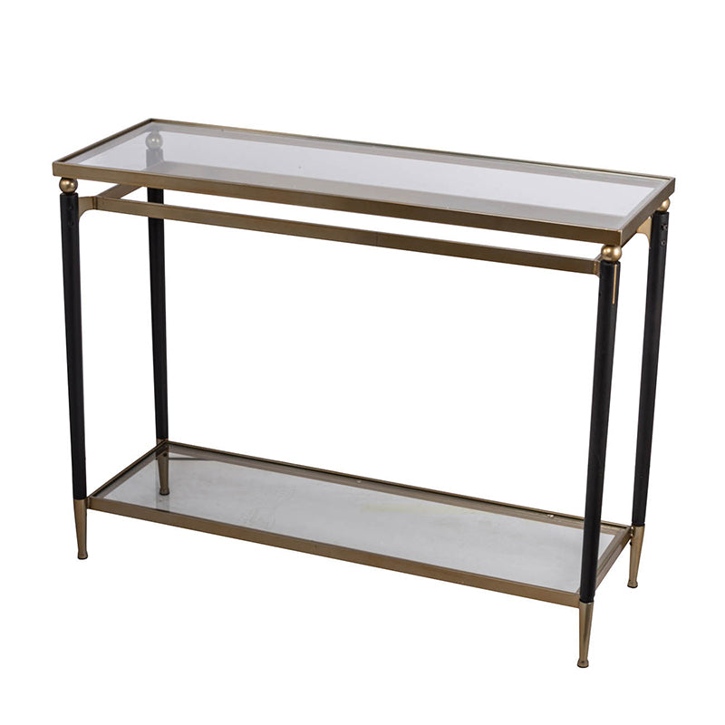 A&B Home 42" x 32" Bundle of 7 Rectangle Gold Glass Tabletop With Black Metal Console Table