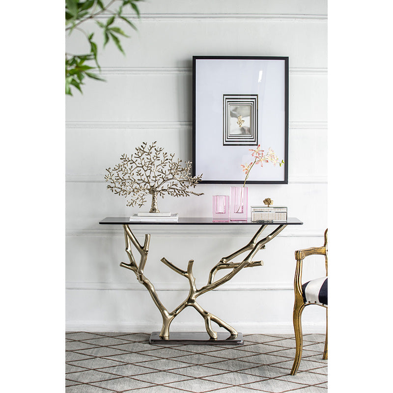 A&B Home 47" x 30" Bundle of 2 Black Nickel Rectangular Tabletop With Polished Gold Base Console Table