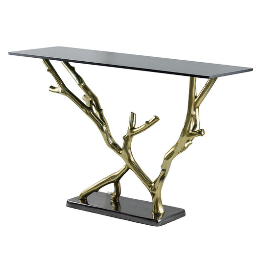 A&B Home 47" x 30" Bundle of 2 Black Nickel Rectangular Tabletop With Polished Gold Base Console Table