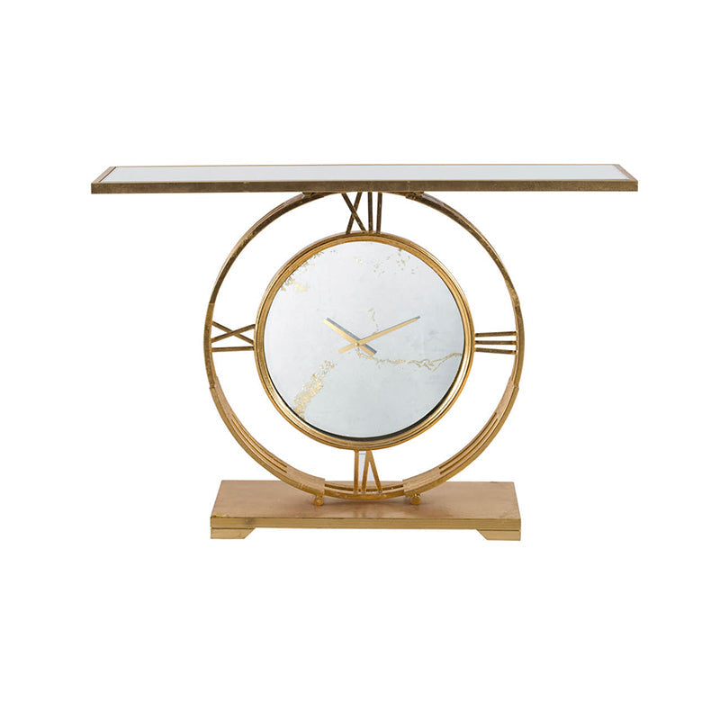 A&B Home 47" x 32" Bundle of 6 Rectangular Glass Tabletop With Polished Gold Time Clock Console Table