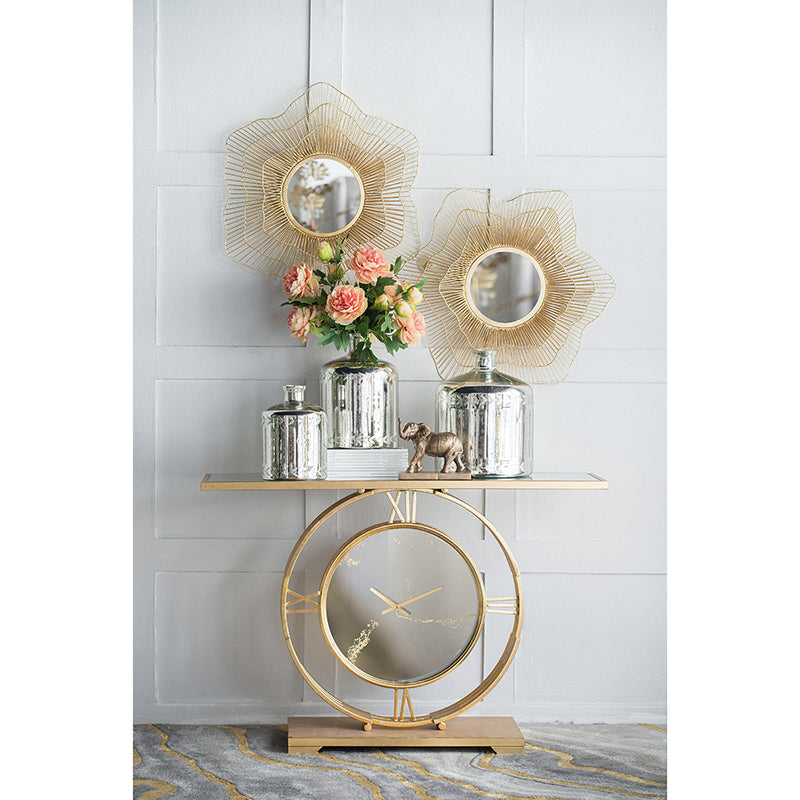 A&B Home 47" x 32" Bundle of 6 Rectangular Glass Tabletop With Polished Gold Time Clock Console Table