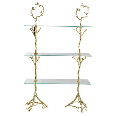 A&B Home 47" x 76" Bundle of 3 Rectangular Luxurious Gold Aluminum Glass Frame Three-Tiered Shelves