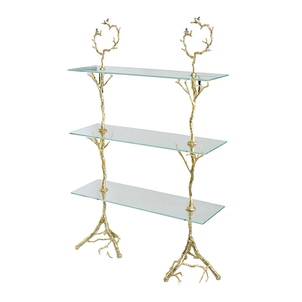 A&B Home 47" x 76" Bundle of 3 Rectangular Luxurious Gold Aluminum Glass Frame Three-Tiered Shelves