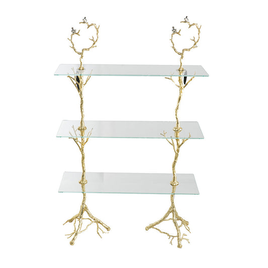 A&B Home 47" x 76" Bundle of 3 Rectangular Luxurious Gold Aluminum Glass Frame Three-Tiered Shelves