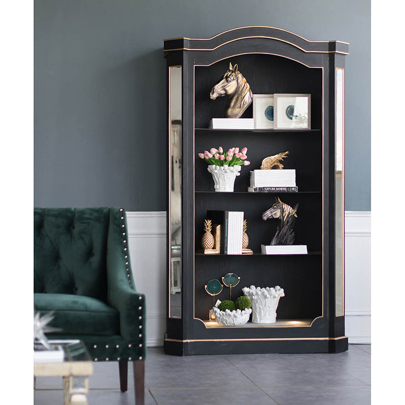 A&B Home 48" x 87" Bundle of 2 Rectangular Black and Gold Wood Frame Three-Tiered Glass Shelves