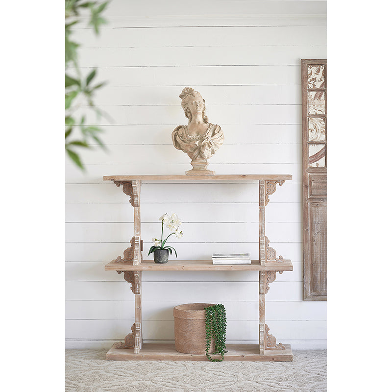 A&B Home 54" x 54" Bundle of 4 Rectangular Whitewash Two-Tiered Wooden Shelf With Scrollwork Accent