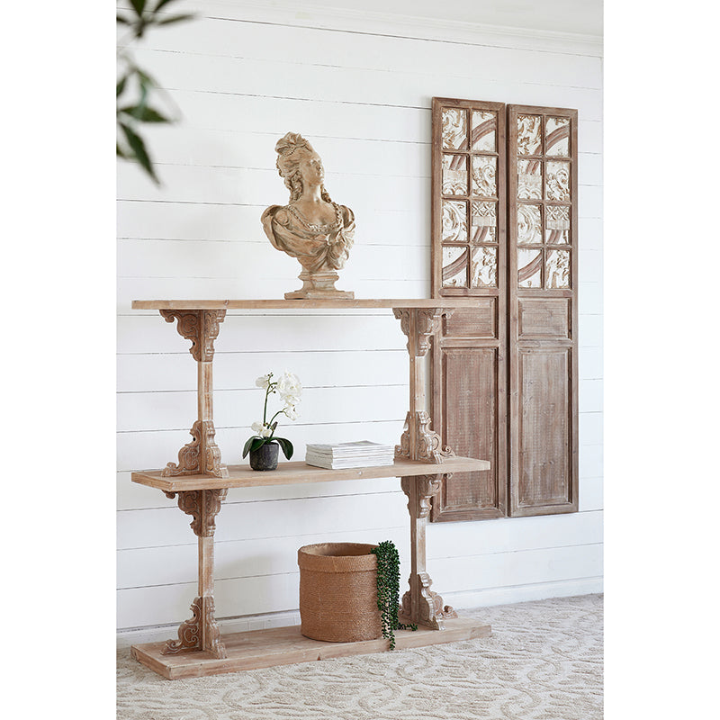 A&B Home 54" x 54" Bundle of 4 Rectangular Whitewash Two-Tiered Wooden Shelf With Scrollwork Accent