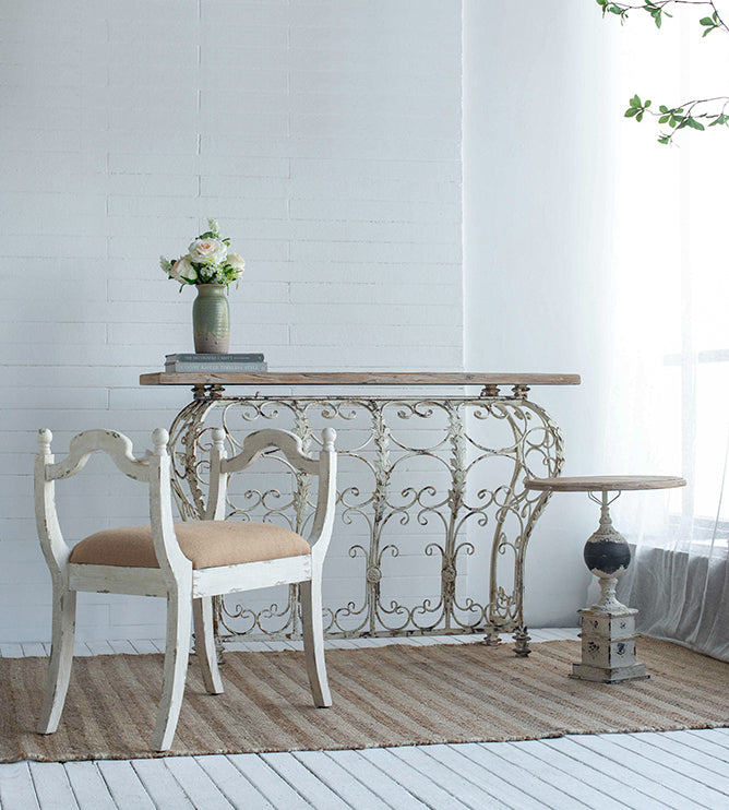 A&B Home 55" x 39" Bundle of 4 Rectangular Wood Tabletop With Antique White Console Table