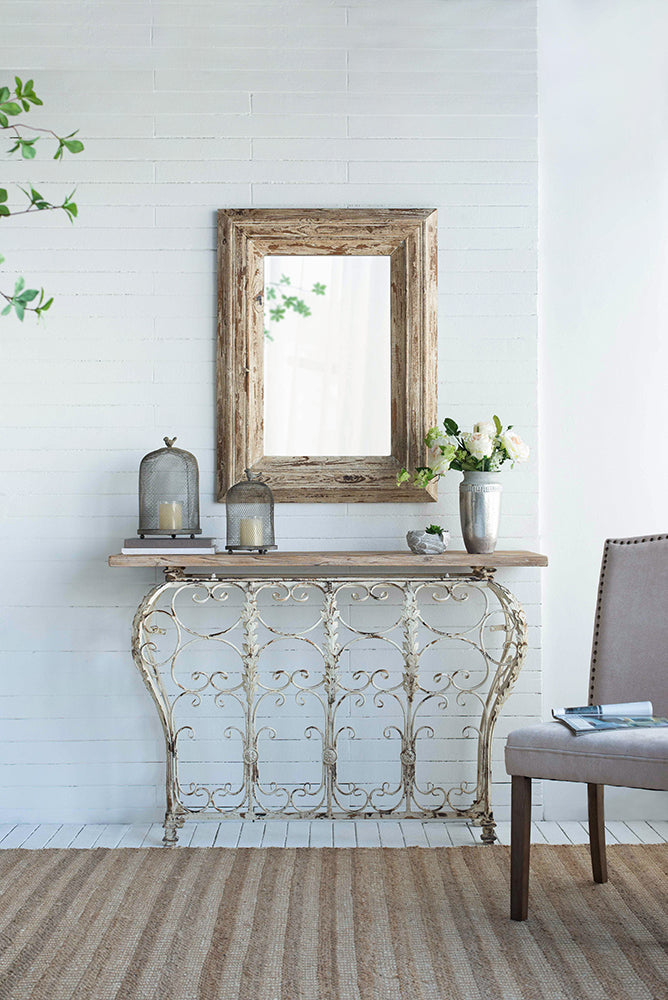 A&B Home 55" x 39" Bundle of 4 Rectangular Wood Tabletop With Antique White Console Table