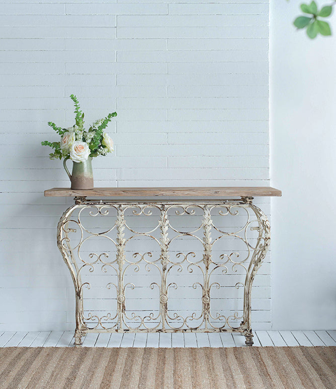 A&B Home 55" x 39" Bundle of 4 Rectangular Wood Tabletop With Antique White Console Table