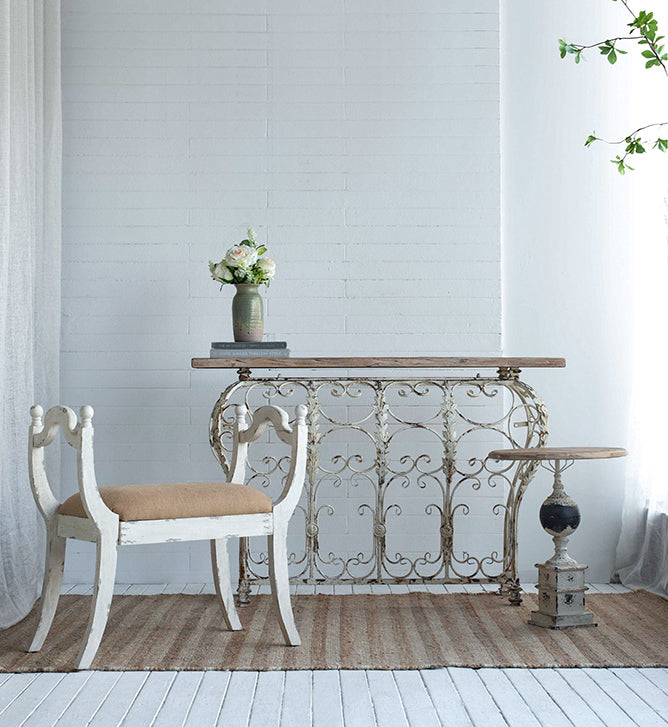 A&B Home 55" x 39" Bundle of 4 Rectangular Wood Tabletop With Antique White Console Table