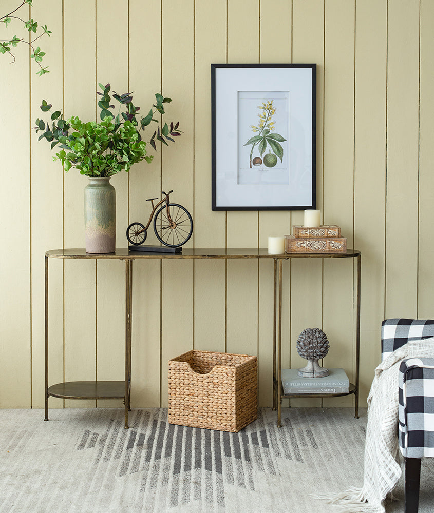 A&B Home 57" x 31" Bundle of 12 Oval Bronze Tabletop With Two Matching Shelves Console Table