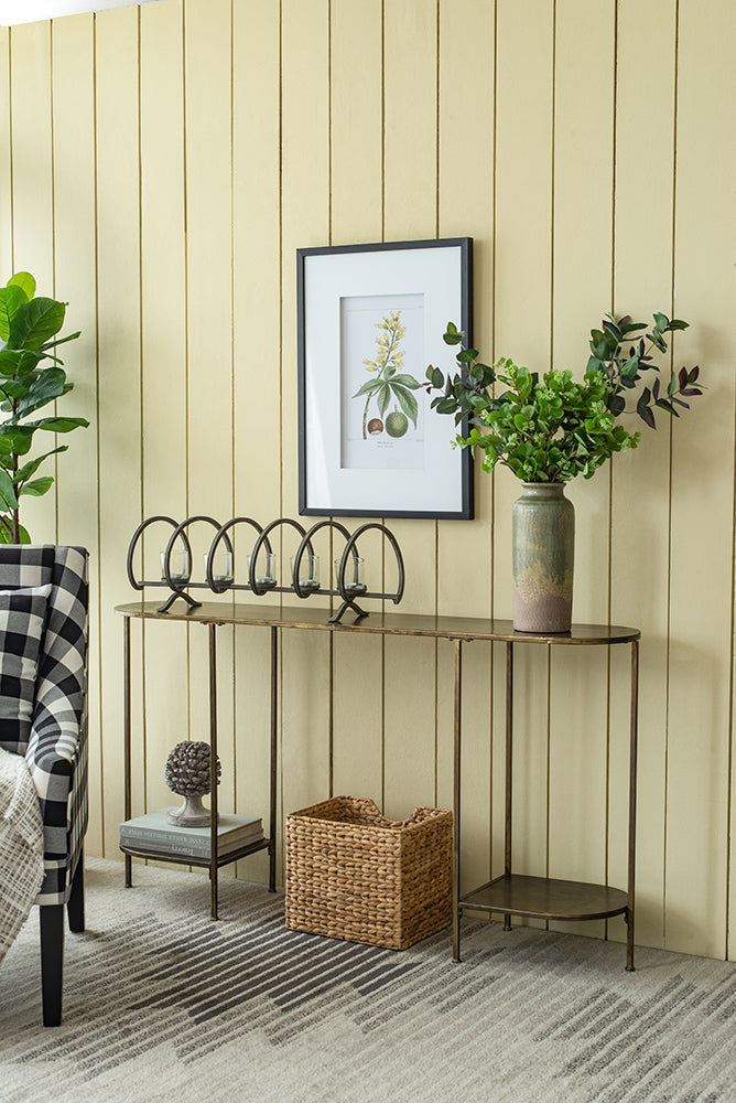 A&B Home 57" x 31" Bundle of 12 Oval Bronze Tabletop With Two Matching Shelves Console Table