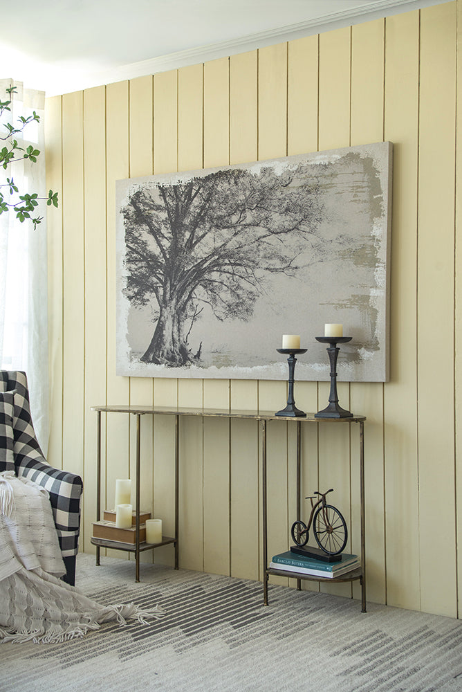 A&B Home 57" x 31" Bundle of 12 Oval Bronze Tabletop With Two Matching Shelves Console Table