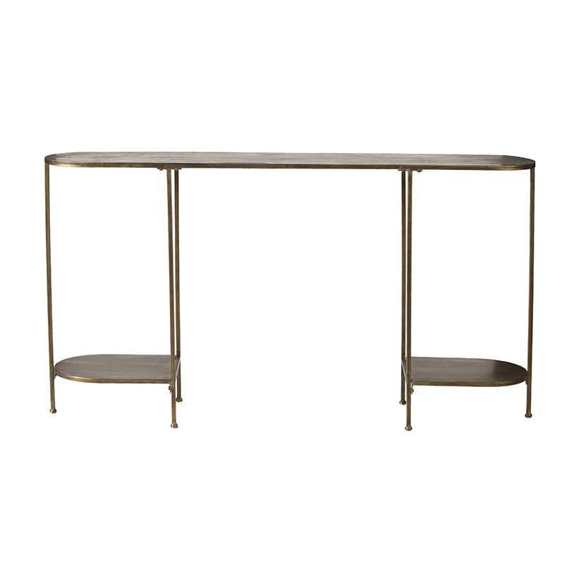 A&B Home 57" x 31" Bundle of 12 Oval Bronze Tabletop With Two Matching Shelves Console Table
