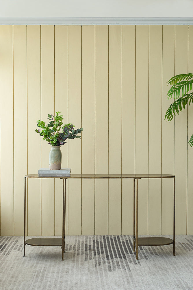 A&B Home 57" x 31" Bundle of 12 Oval Bronze Tabletop With Two Matching Shelves Console Table