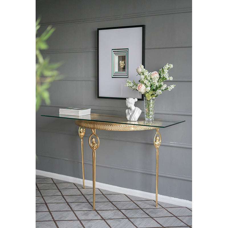 A&B Home 59" x 36" Bundle of 5 Clear Glass Rectangular Tabletop With Gold Legs Corner Table