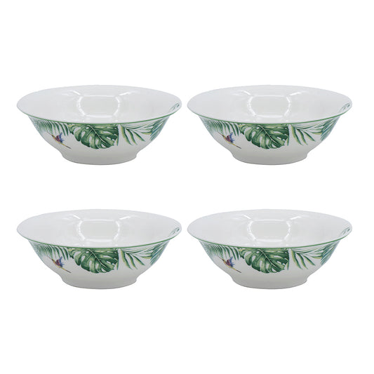 A&B Home 6" Bundle of 49 Set Of Four Round White and Green Botanical Print Cereal Bowls