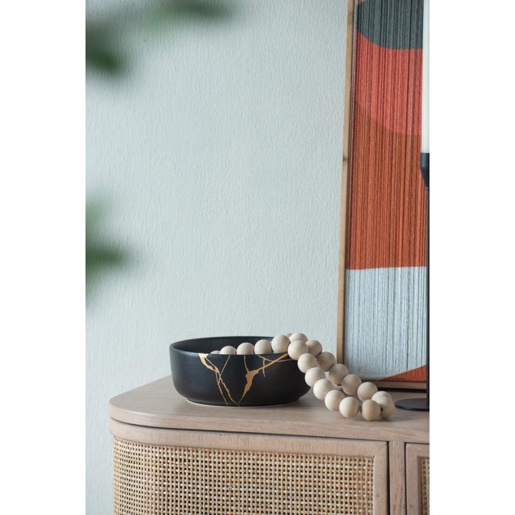 A&B Home 7" Bundle of 168 Round Neutral Black With Gold Details Serving Bowl