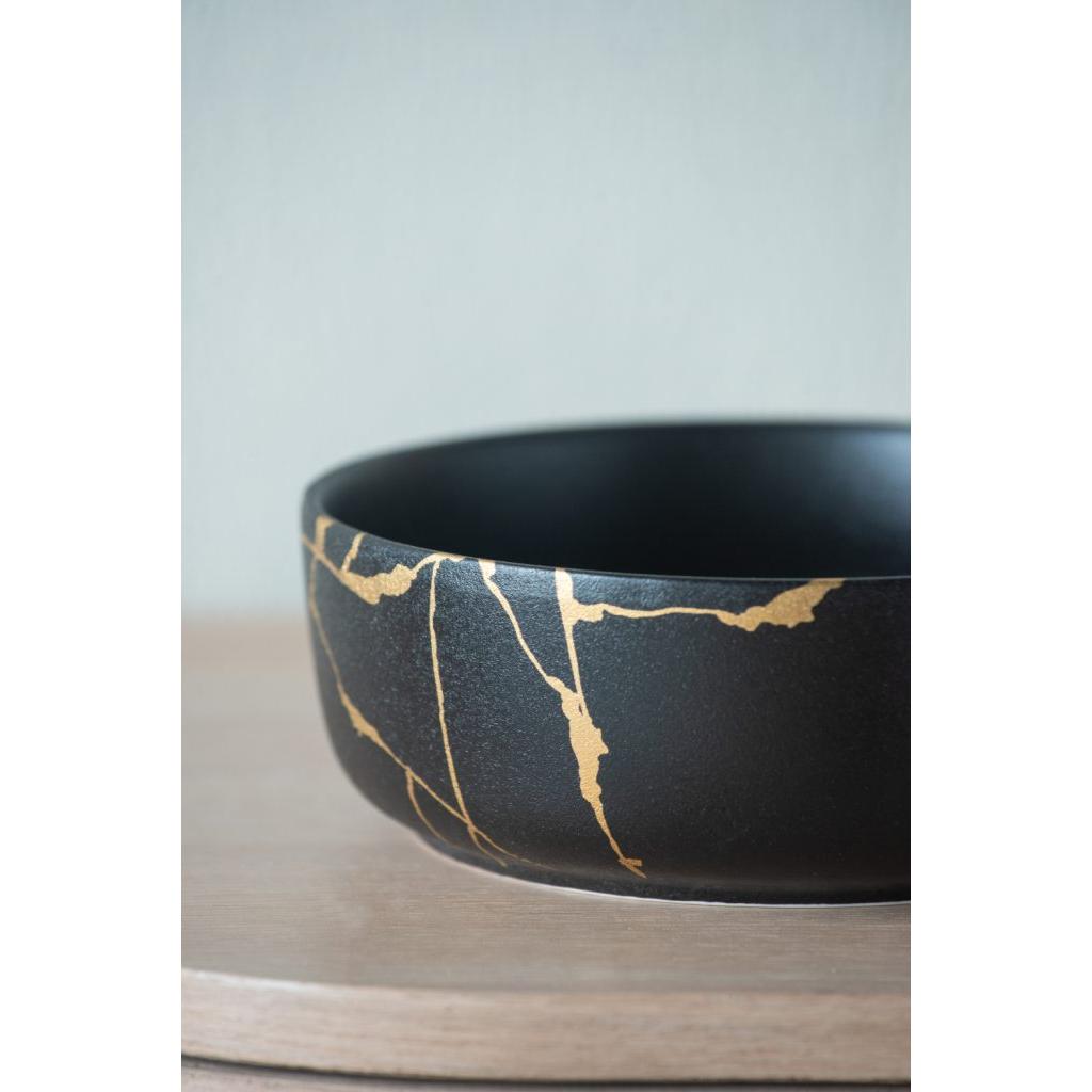 A&B Home 7" Bundle of 168 Round Neutral Black With Gold Details Serving Bowl