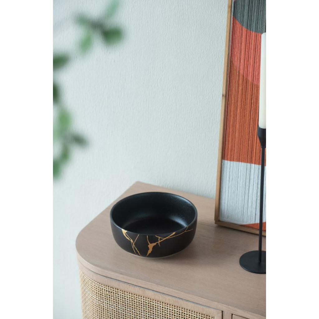 A&B Home 7" Bundle of 168 Round Neutral Black With Gold Details Serving Bowl