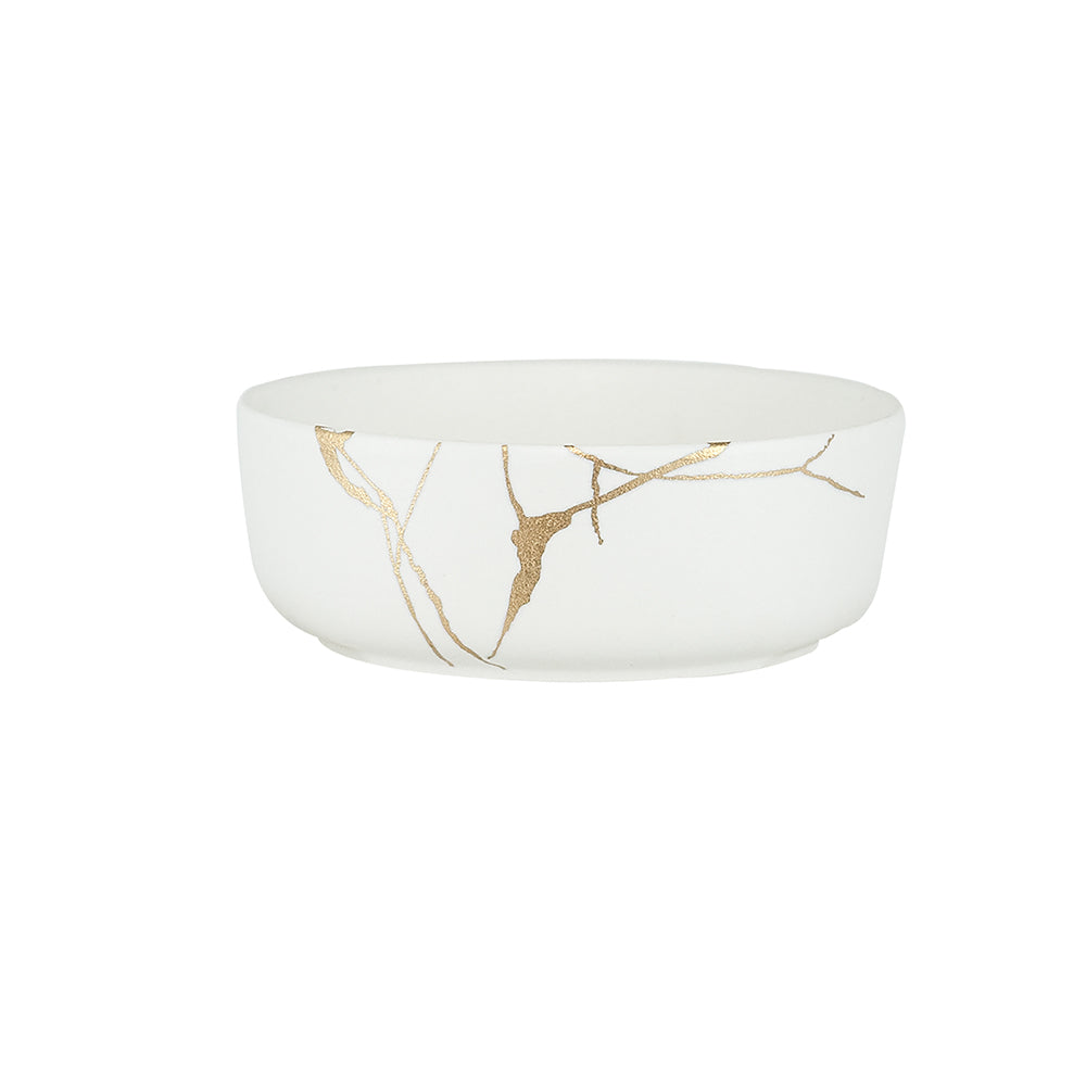 A&B Home 7" Bundle of 168 Round Neutral White With Gold Details Serving Bowl