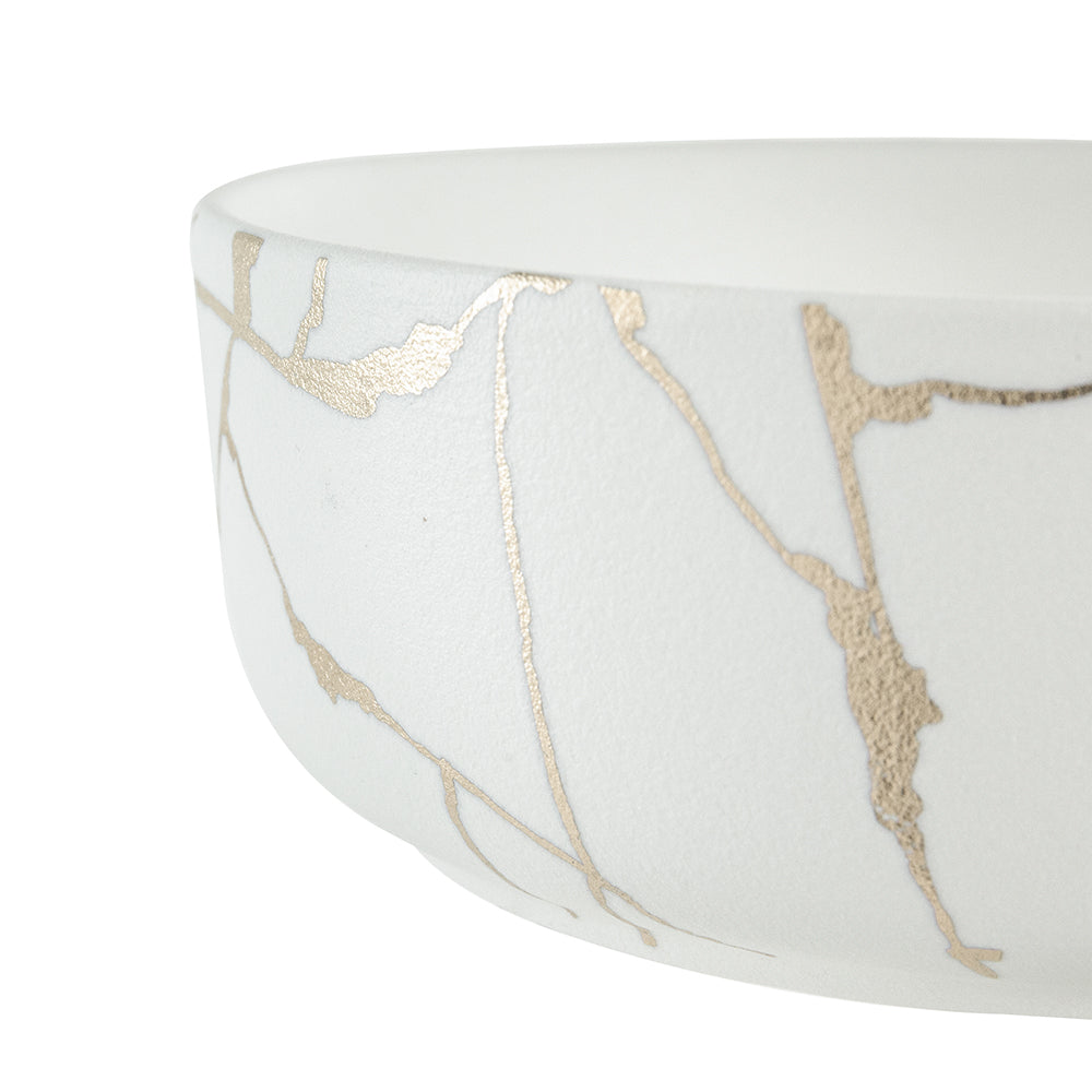 A&B Home 7" Bundle of 168 Round Neutral White With Gold Details Serving Bowl