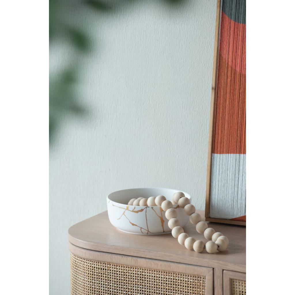 A&B Home 7" Bundle of 168 Round Neutral White With Gold Details Serving Bowl