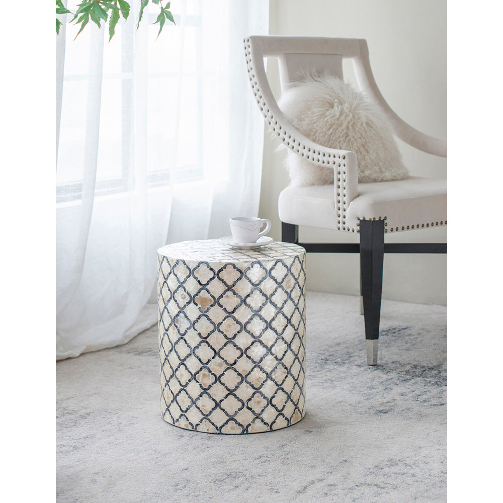 A&B Home Accent 14" x 16" Bundle of 21 Round Black and Cream Diamond Design Pedestal Stool