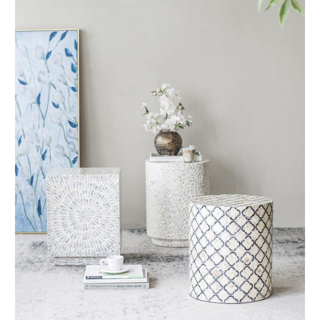 A&B Home Accent 14" x 16" Bundle of 24 Round Black and Cream Diamond Design Pedestal Stool