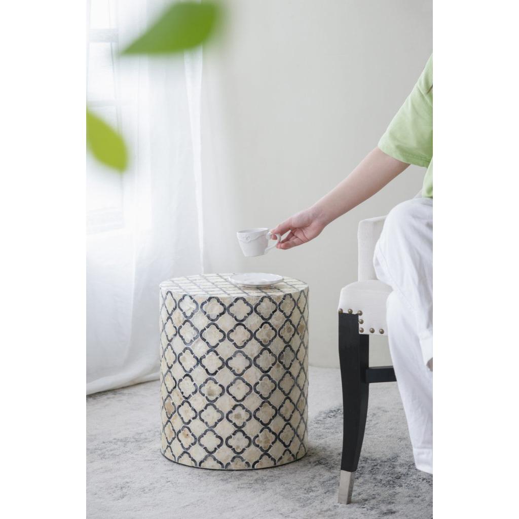 A&B Home Accent 14" x 16" Bundle of 24 Round Black and Cream Diamond Design Pedestal Stool