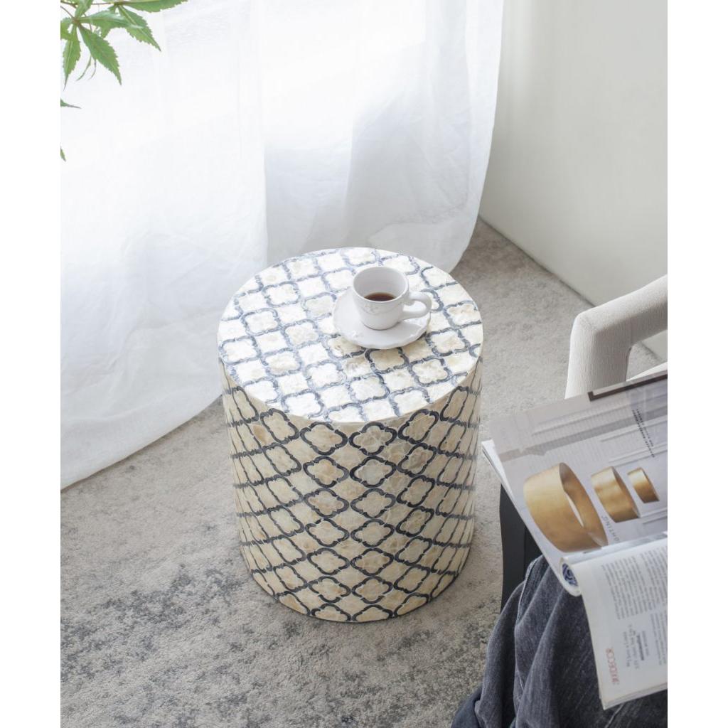 A&B Home Accent 14" x 16" Bundle of 24 Round Black and Cream Diamond Design Pedestal Stool