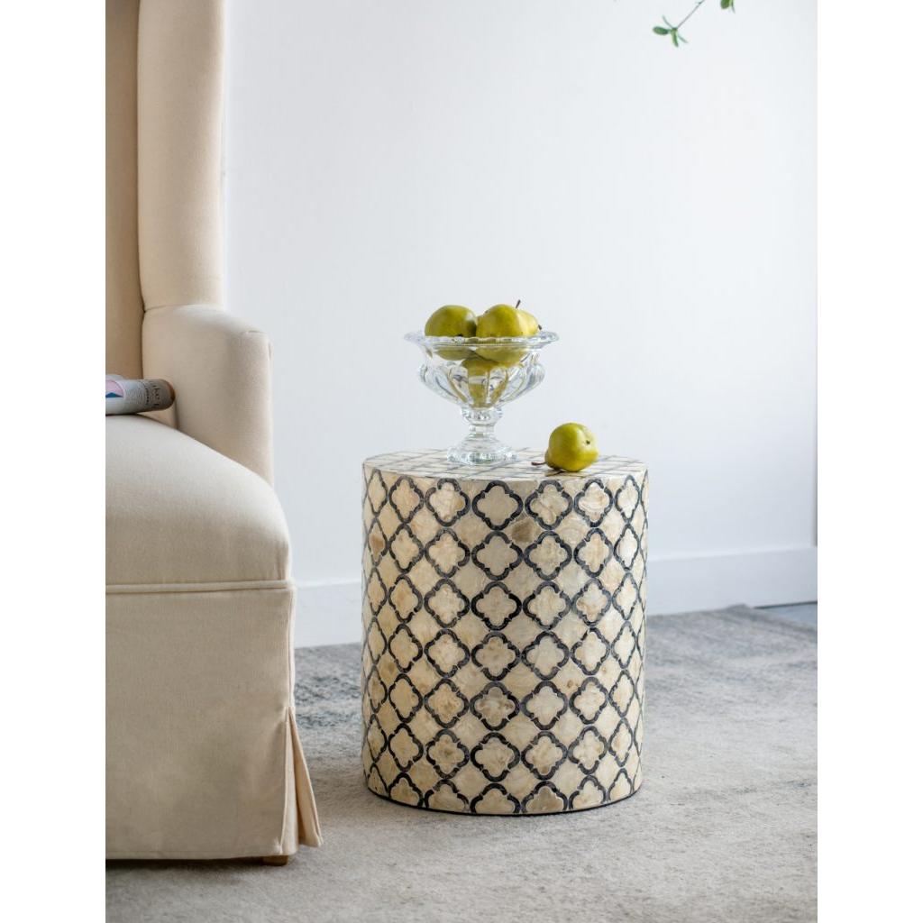 A&B Home Accent 14" x 16" Bundle of 24 Round Black and Cream Diamond Design Pedestal Stool