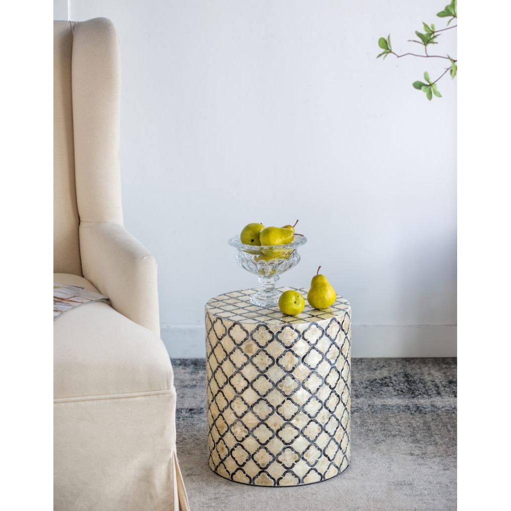 A&B Home Accent 14" x 16" Bundle of 24 Round Black and Cream Diamond Design Pedestal Stool