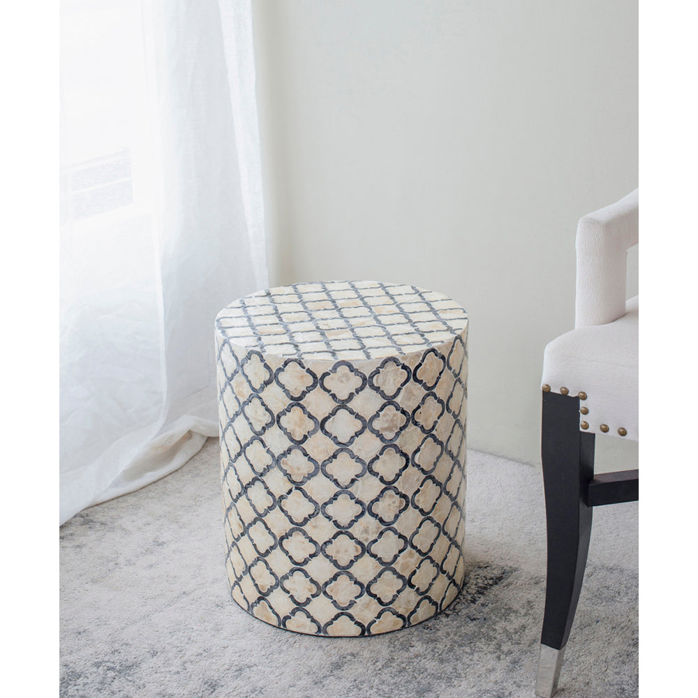 A&B Home Accent 14" x 16" Bundle of 24 Round Black and Cream Diamond Design Pedestal Stool