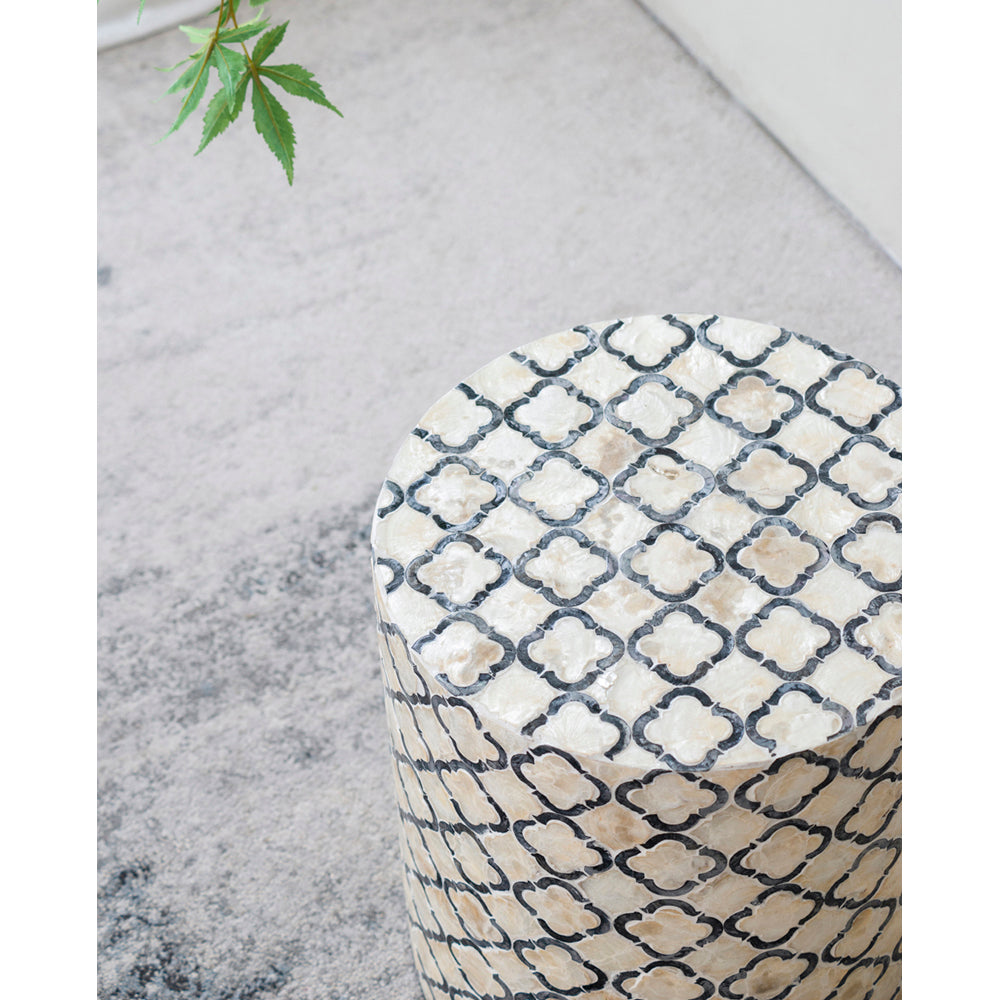 A&B Home Accent 14" x 16" Bundle of 24 Round Black and Cream Diamond Design Pedestal Stool