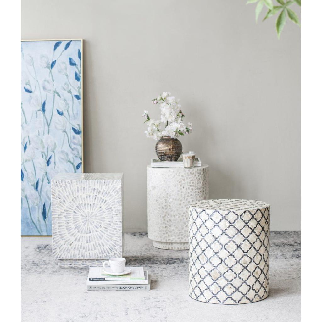 A&B Home Accent 14" x 18" Bundle of 24 Round Cream Geometric Design Pedestal Stool