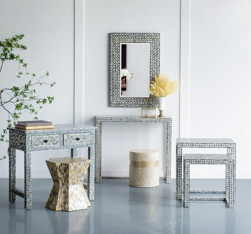 A&B Home Accent 16" x 18" Bundle of 21 Starbust Yellow and Blue Geometric Design Pedestal Stool