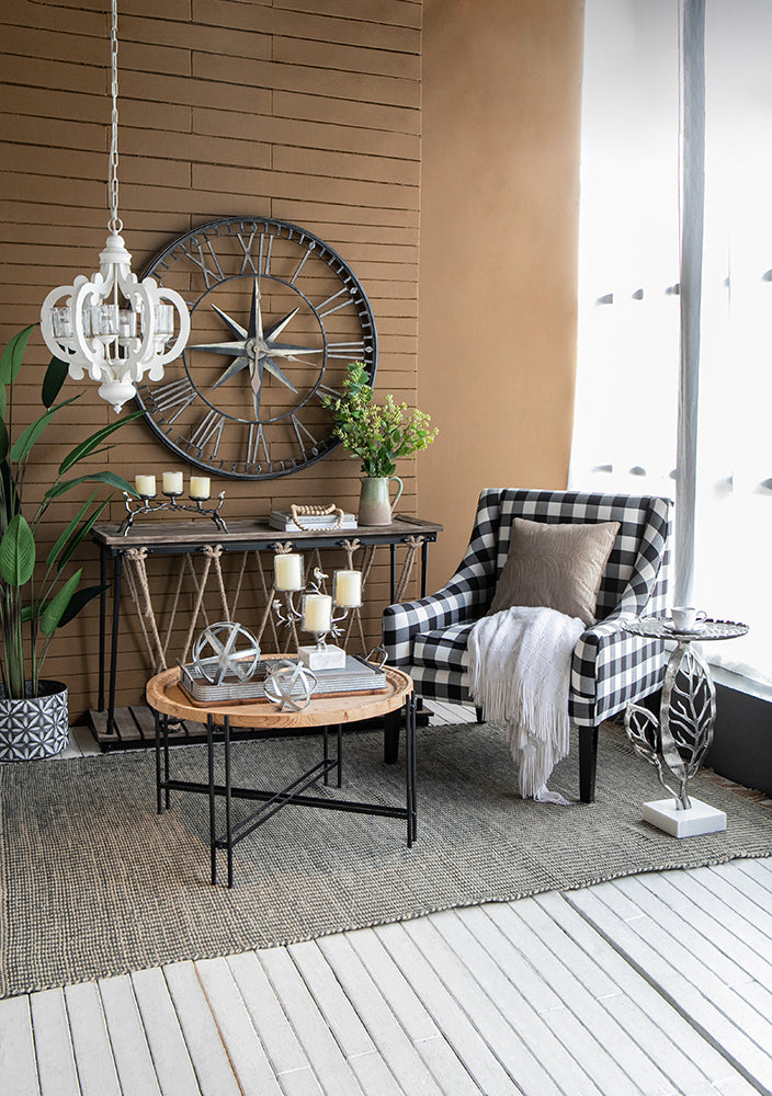 A&B Home Alcott 16" x 24" Bundle of 10 Round Silver Tabletop With Leaf Accent Table