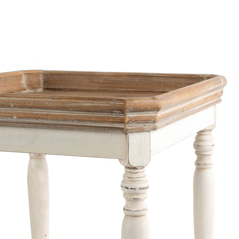 A&B Home Alcott 20" x 25" Bundle of 16 Square Aged White Base Side Table With Natural Wooden Tabletop