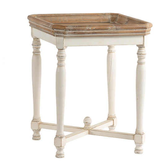 A&B Home Alcott 20" x 25" Bundle of 16 Square Aged White Base Side Table With Natural Wooden Tabletop