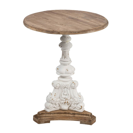 A&B Home Alcott 22" x 27" Bundle of 11 Round Natural Wood Tabletop and Antique White Side Table