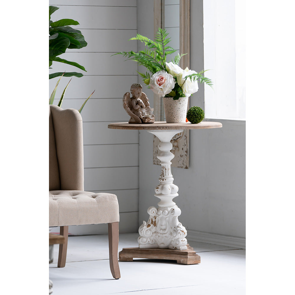 A&B Home Alcott 26" x 31" Bundle of 12 Round Natural Wood Tabletop and Antique White Side Table