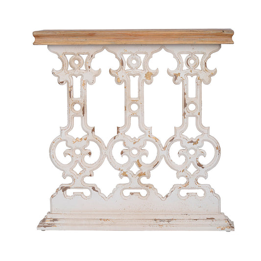 A&B Home Alcott 32" x 32" Bundle of 12 Warm Wood Top and Whitewash Console Table With Scrollwork Design