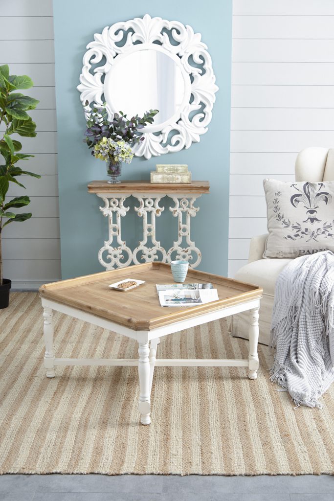 A&B Home Alcott 33" x 19" Bundle of 9 Square Aged White Base Side Table With Natural Wooden Tabletop