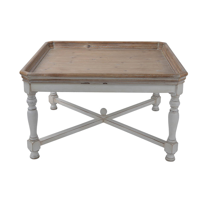 A&B Home Alcott 33" x 19" Bundle of 9 Square Aged White Base Side Table With Natural Wooden Tabletop