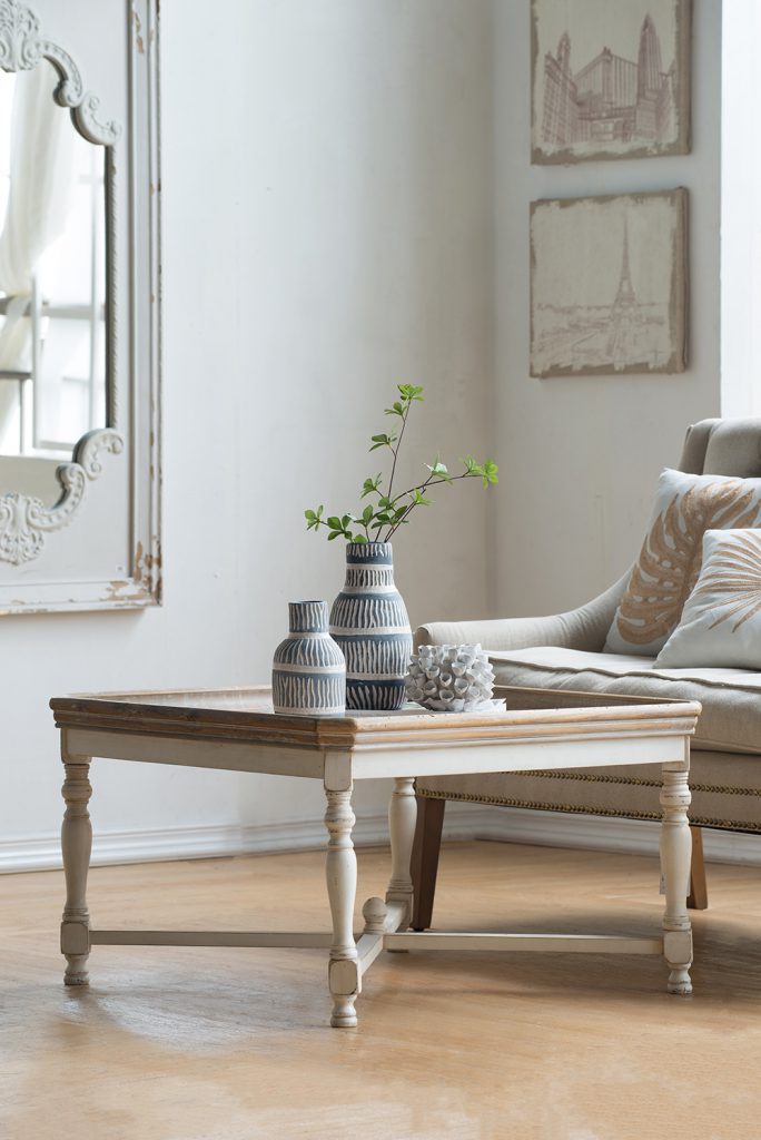 A&B Home Alcott 33" x 19" Bundle of 9 Square Aged White Base Side Table With Natural Wooden Tabletop